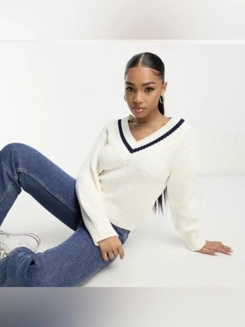 Abercrombie & Fitch Varsity Sweater Tennis Preppy Collegiate in Cream Size XS